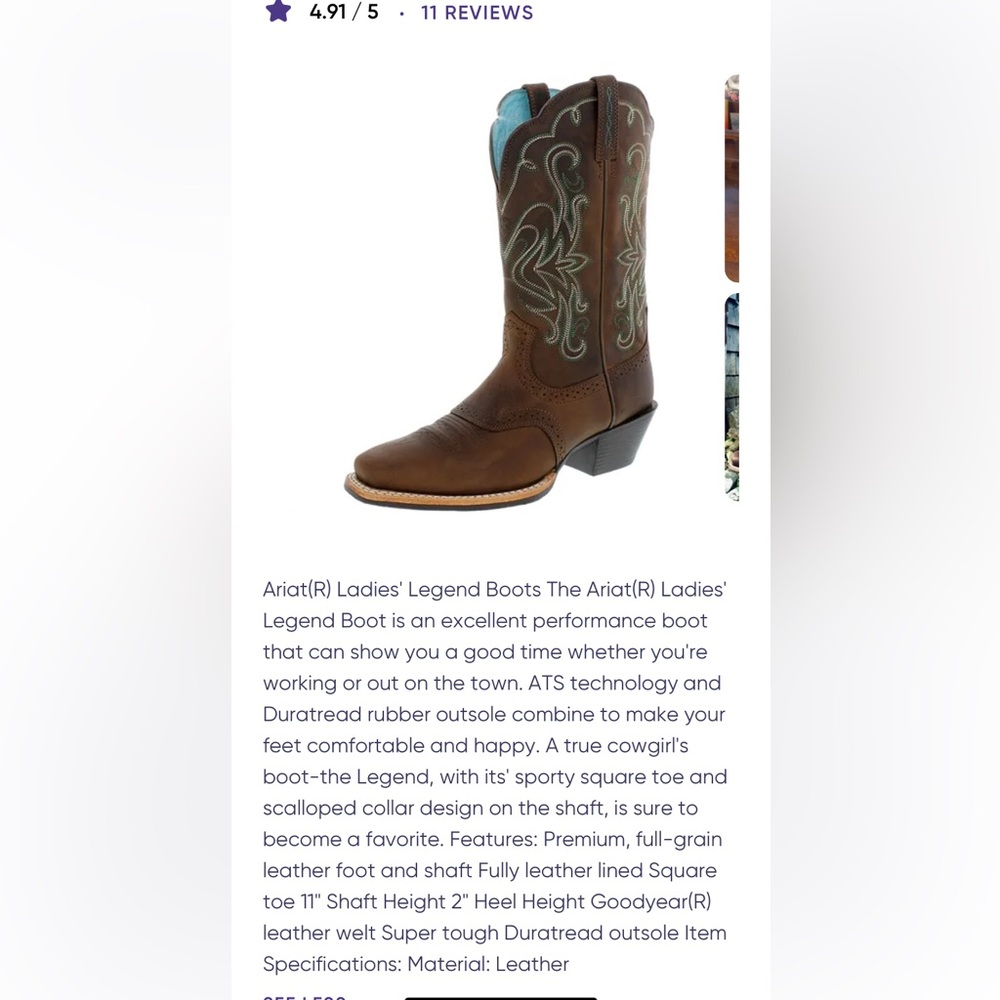 Ariat Women's Legend Leather Western Cowboy Boots - Size 9B - Picture 9 of 11